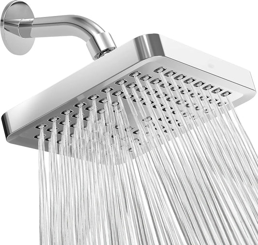New 6 inches High Pressure Rain Shower Head with Arm 1min Installation Polished Chrome Rainfall Showerhead Anti-Clogging Nozzles