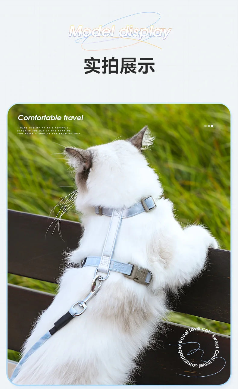 Cat Harness Set Adjustable Escape Proof Pet Harness for Kitten Outdoor Walking Cat Collar Lead Leash Pet Supplies