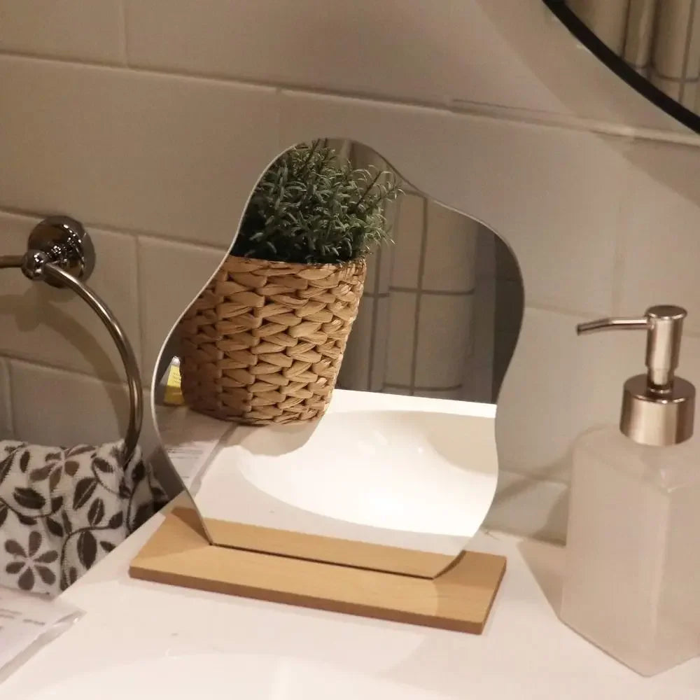 Wooden Irregular Makeup Mirror Cloud Shaped Frameless Decorative Mirror Living Room Bedroom Bathroom Acrylic Makeup Mirror
