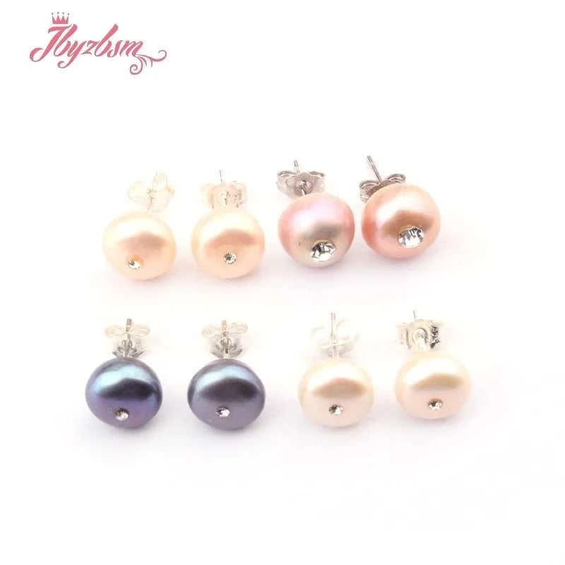 9mm Round Pink Purple White Natural Freshwater Pearl Elegant Minimalist Stud Earrings 1 Pair Party Anniversary Jewelry Gift