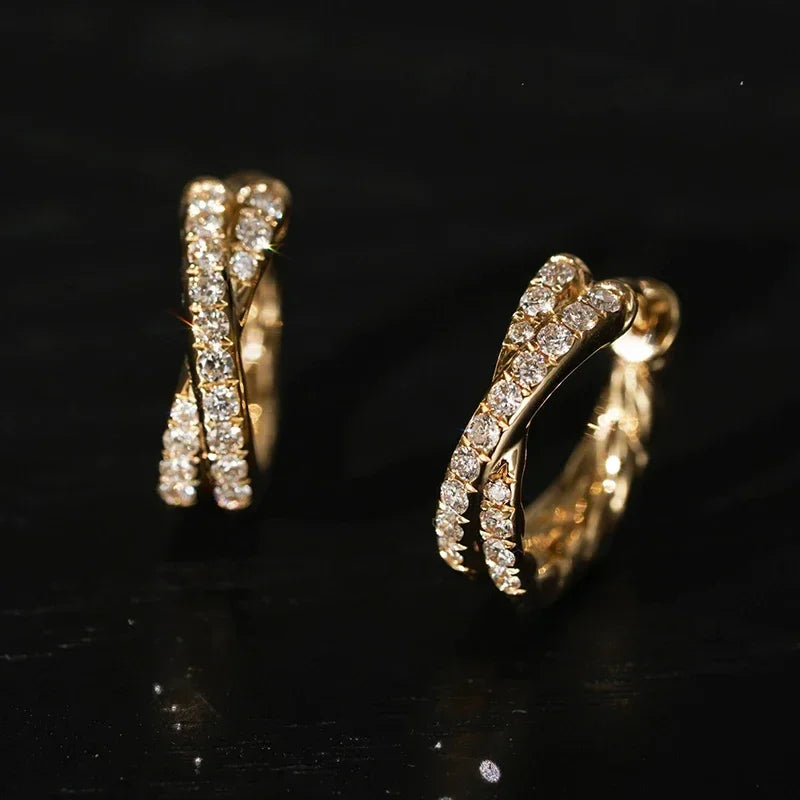 INZATT Real 925 Sterling Silver Zircon Cross 18K Gold Hoop Earrings for Women OL Geometric Fine Jewelry Minimalist Accessories