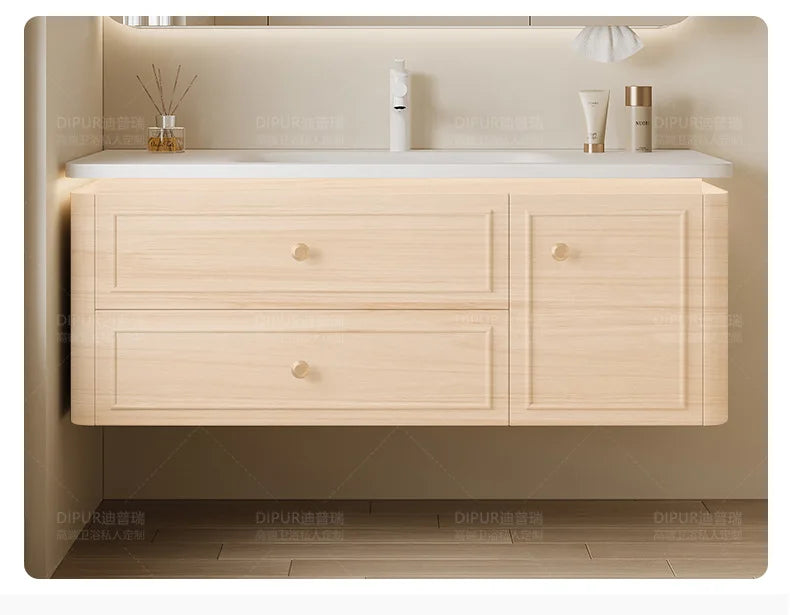 Modern Bathroom Cabinet Corian Integrated Ceramic Basin Oak Painted Cabinet French Premium Toilet Hand Wash Basin Combination