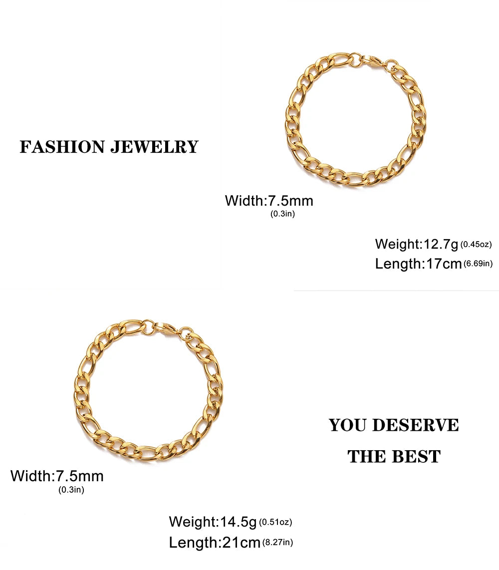Lucktune Figaro Chain Bracelet for Men Women Stainless Steel Width 3-10 MM Bracelets Punk Jewelry Couple Gift Pulsera Hombre New