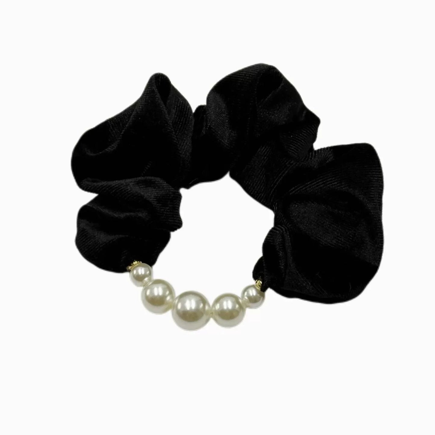 Women Pearl Ornament Satin Hair Scrunchies Elegant Solid Color Hair Tie Elastic Head Band Korean Style Ponytail Hair Accessories
