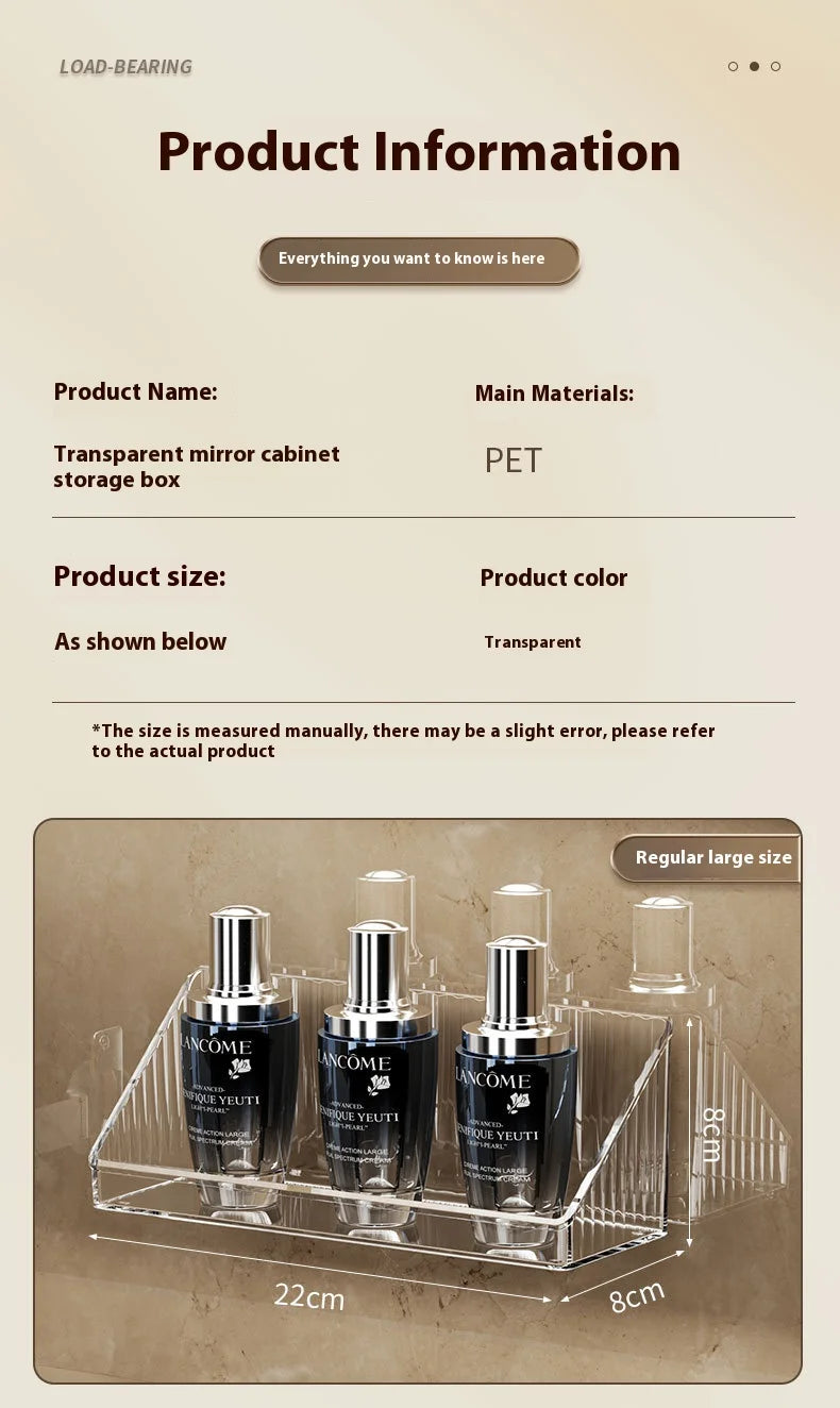 Mirror cabinet storage box bathroom cabinet wall mounted transparent slanted shelf cosmetics lipstick jewelry sorting box