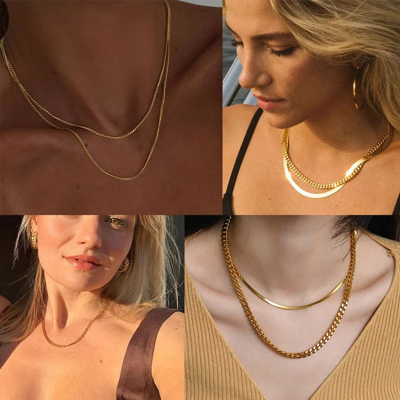 Vnox 3-7mm Cuban Chain Necklaces for Men Women, Stainless Steel Miami Curb Links Chain, Basic Cool Boy Collar