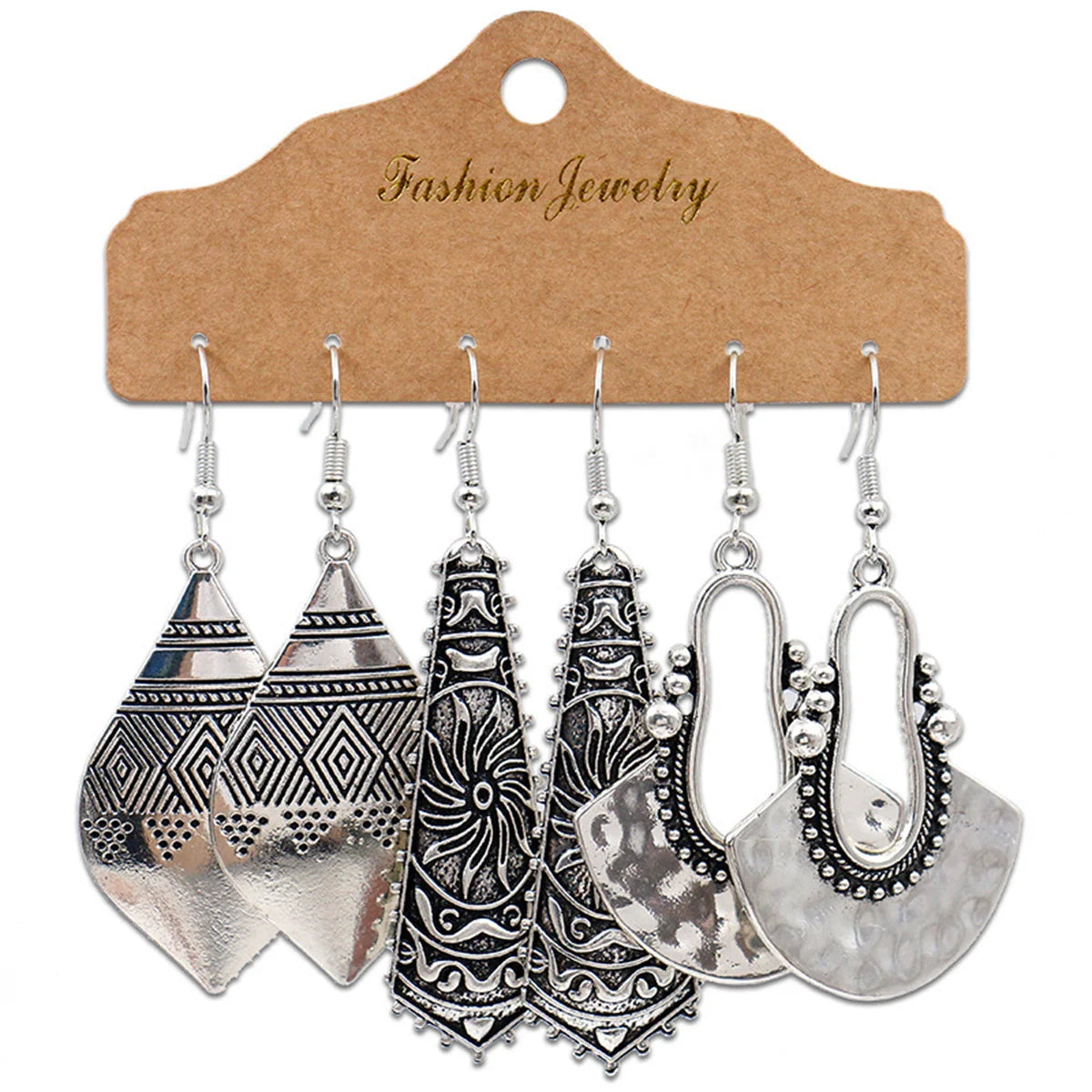 Boho Ethnic Vintage Geometric Earrings Set For Women Fashion Hollow Metal Waterdrop Round Leaf Tassel Drop Earring Party Jewelry