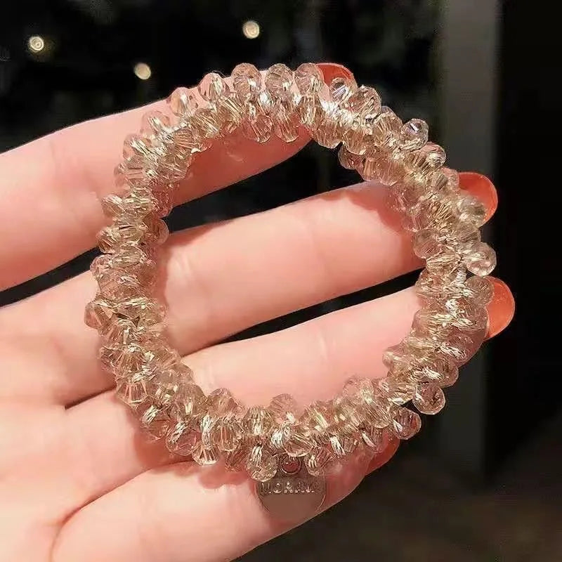 3pcs Full Beads Hair Tie Crystal Hair Ties Elastic Hair Scrunchies Faux Pearl Hair Ropes Ponytail Holders Hair Accessories For W