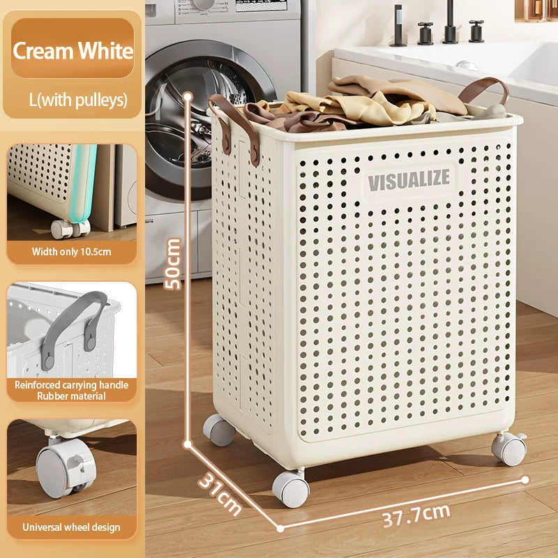 Extra Large Wheeled Folding Laundry Basket Breathable Large Capacity with Handles Suitable For Families Hotels and Dormitories