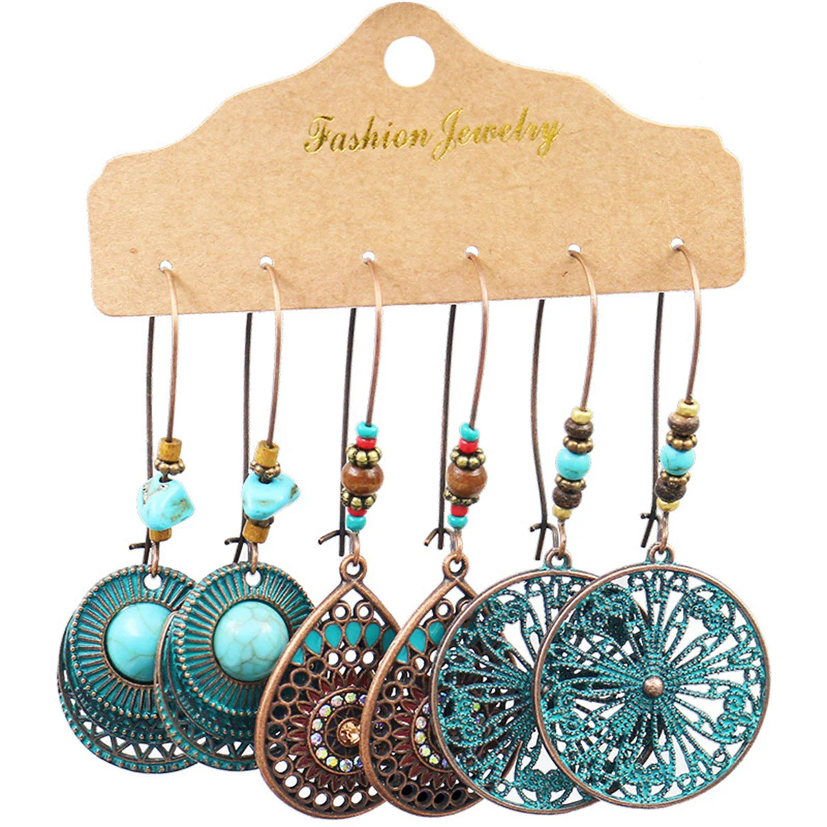 Boho Ethnic Vintage Geometric Earrings Set For Women Fashion Hollow Metal Waterdrop Round Leaf Tassel Drop Earring Party Jewelry