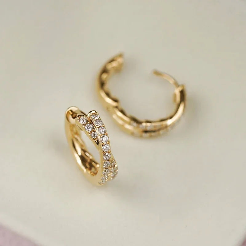 INZATT Real 925 Sterling Silver Zircon Cross 18K Gold Hoop Earrings for Women OL Geometric Fine Jewelry Minimalist Accessories