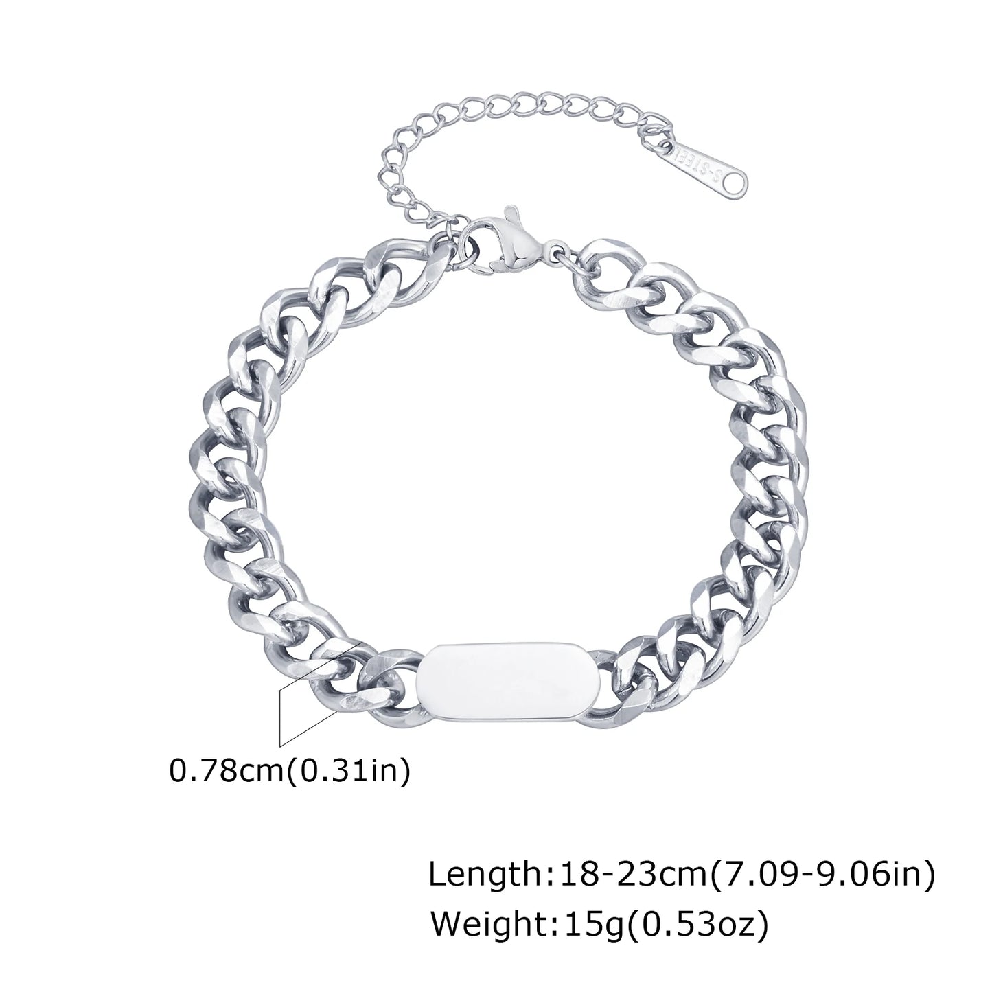Vnox Mens Womens Cuban Chain Bracelets, 7.5mm Stainless Steel links Wristband, Adjustable Simple Personality Jewelry
