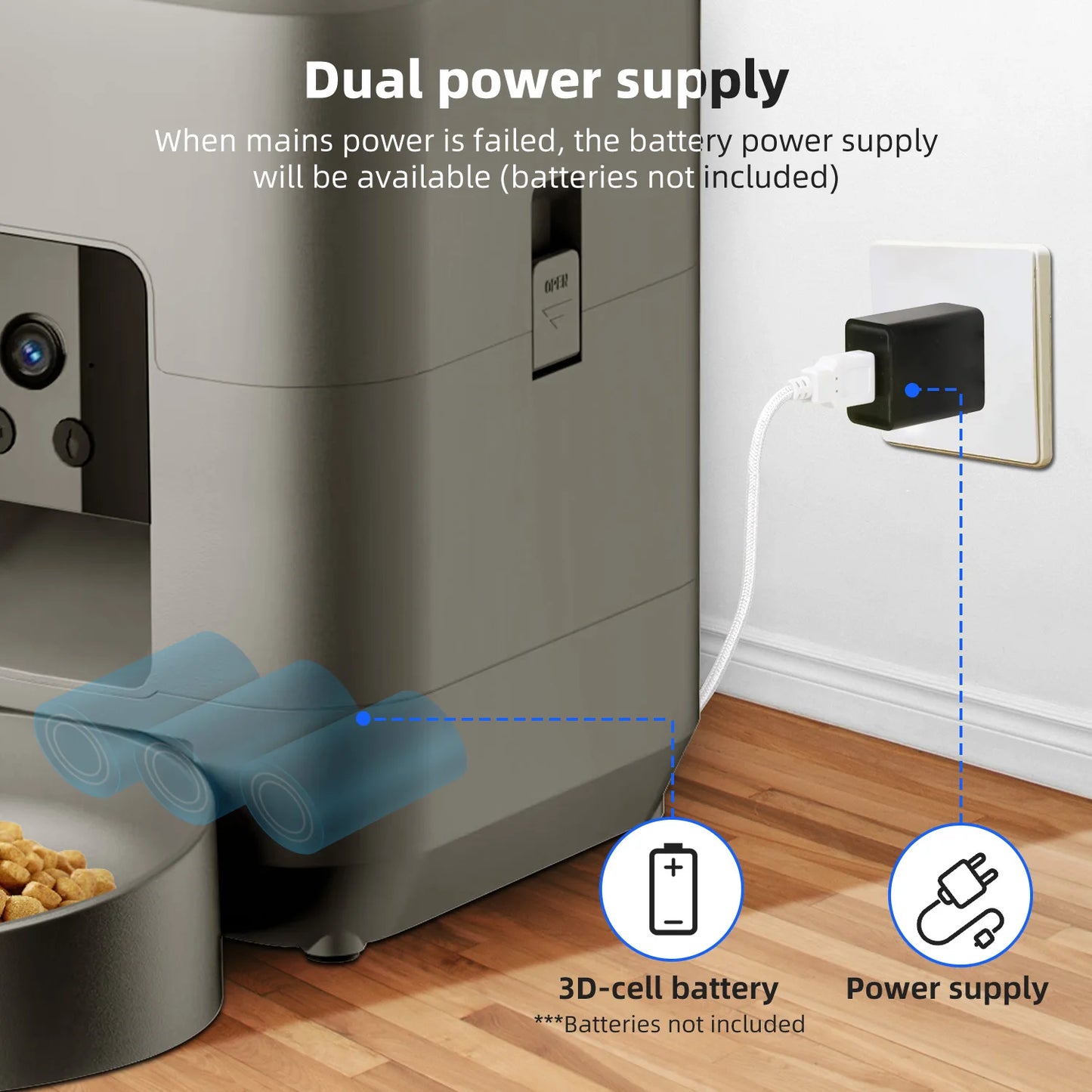 2L Automatic Pet Feeder Cat Smart Pet Feeder Wi-Fi & Camera Controlled feeder Dog & Cat Food Dispenser Remote App (No 5V 2A plug