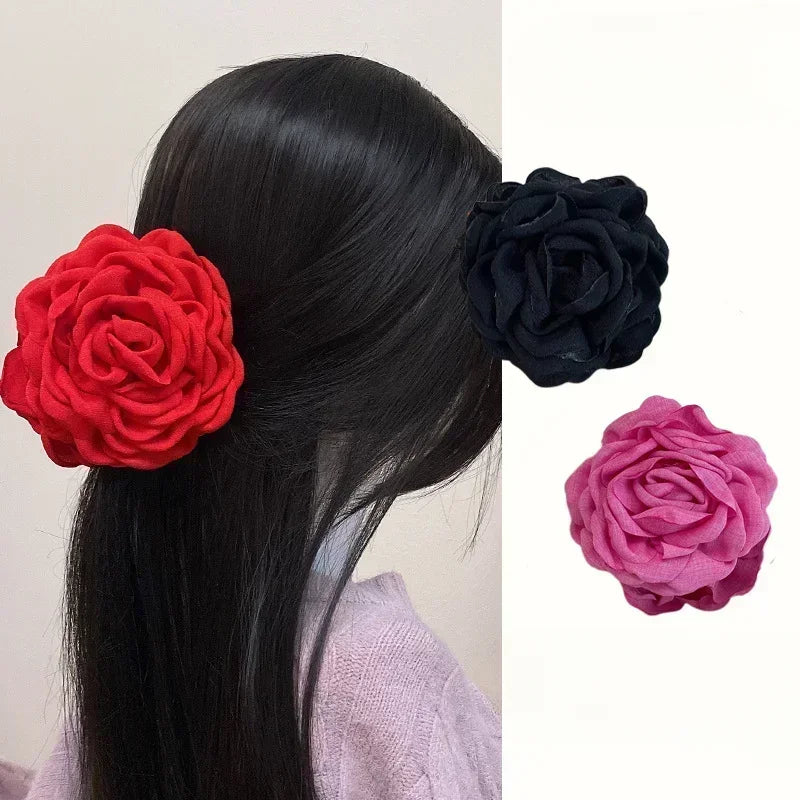 Korean Fabric Rose Flower Hair Claw Clip Women Girls Fashion Barrettes Plastic Hair Grab Clamp Headwear Hair Accessories