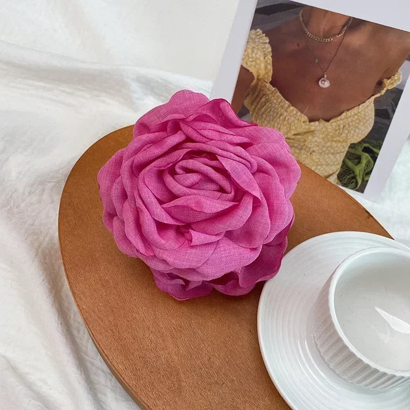 Korean Fabric Rose Flower Hair Claw Clip Women Girls Fashion Barrettes Plastic Hair Grab Clamp Headwear Hair Accessories