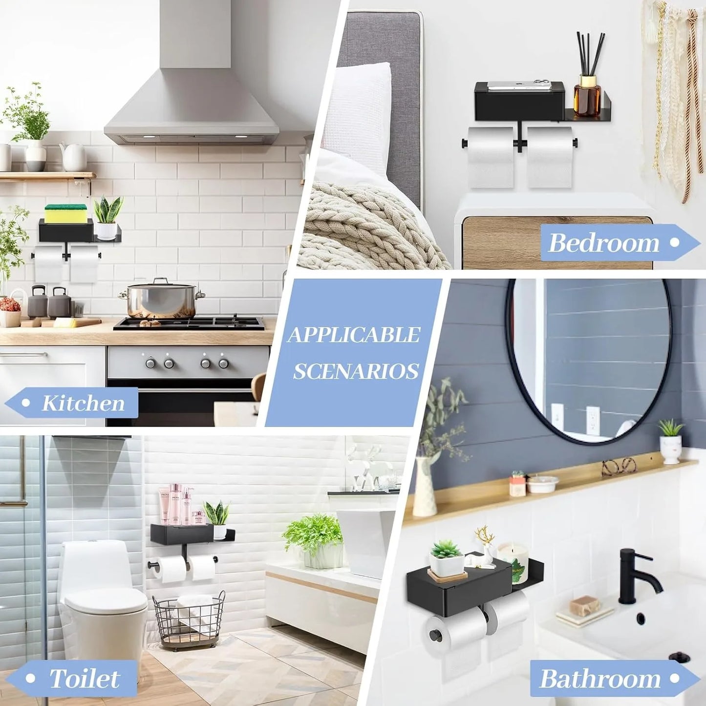 Toilet Paper Holder with Shelf Stainless Steel Paper Box Wall Mounted Wipes Holder for Bathroom Flushable Wipes Storage Holder