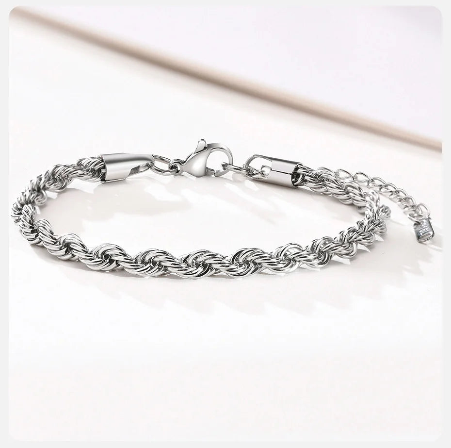 Vnox Unisex Rope Chain Bracelets for Men Women, Stainless Steel Twisted Links Chain Bracelet,Simple Classic Jewelry Gift for Him