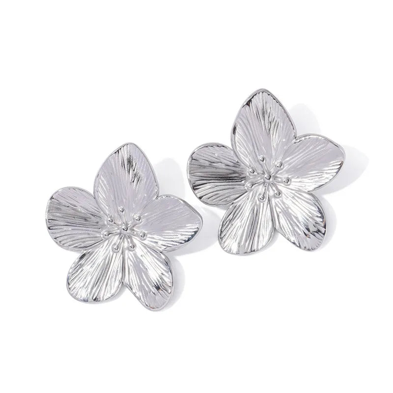 Stainless Steel Chic Half Flower Stud Earrings Minimalist Irregular Petal for Women 2024 New Gold Color Earrings Party Jewelry