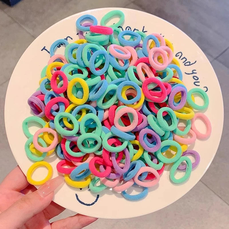 100/200PCS Women Girls Colorful Nylon Elastic Hair Bands Ponytail Hold Small Hair Tie Rubber Bands Scrunchie Hair Accessories