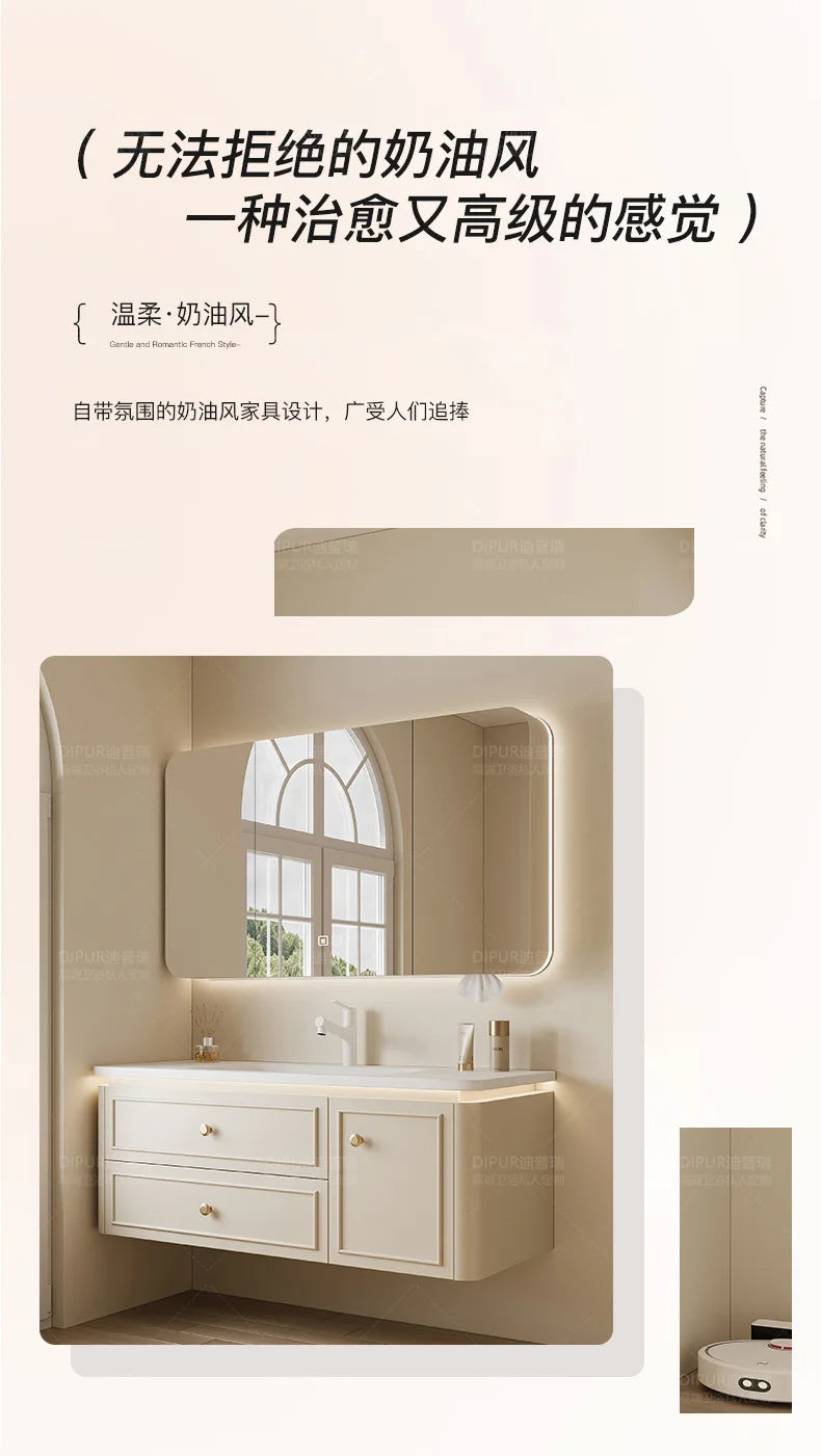 Modern Bathroom Cabinet Corian Integrated Ceramic Basin Oak Painted Cabinet French Premium Toilet Hand Wash Basin Combination