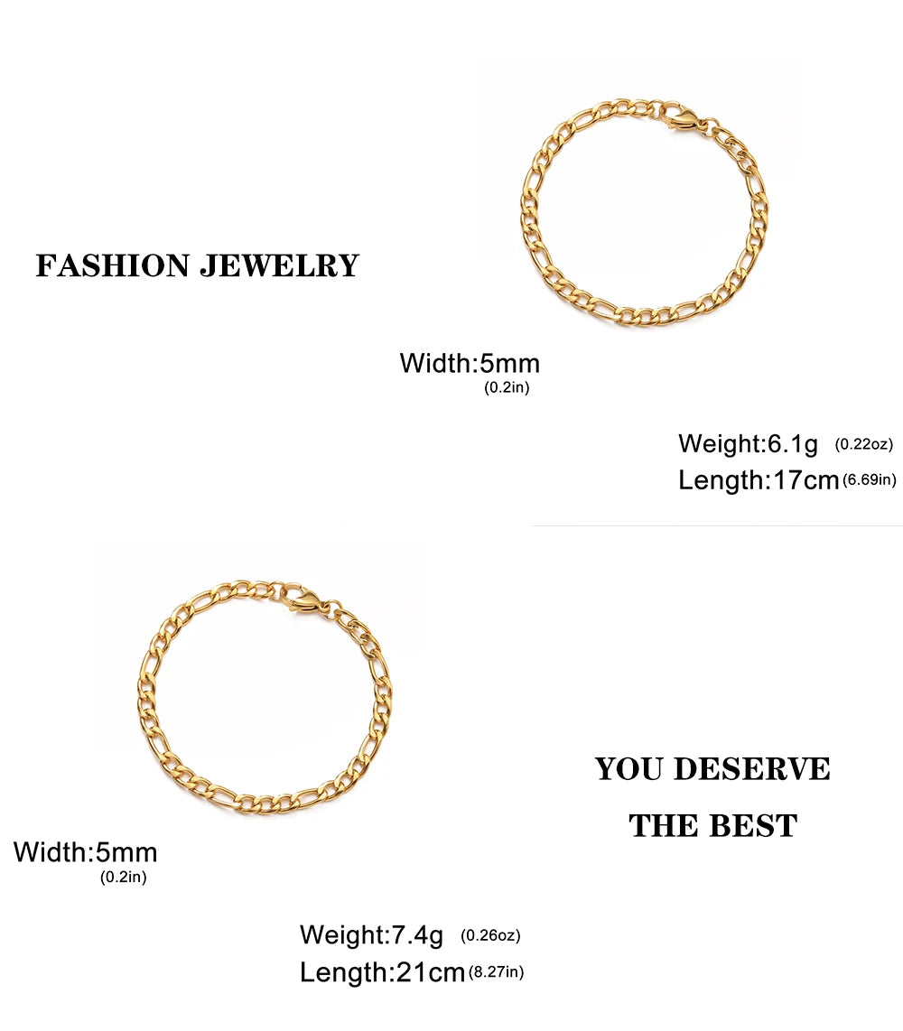 Lucktune Figaro Chain Bracelet for Men Women Stainless Steel Width 3-10 MM Bracelets Punk Jewelry Couple Gift Pulsera Hombre New