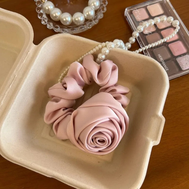 Korean Fashion Rose Flower Elastic Hair Bands Elegant Elastic Hair Rope Ponytail Holders Headband Hair Accessories