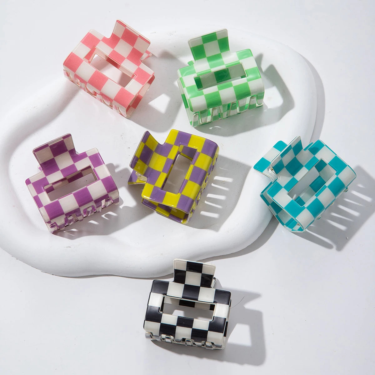 2inch Colorful Checkered Rectangle Hair Claw Clips For Women Girls Fashion Hair Clips For Styling Claw Clamps Hair Accessories