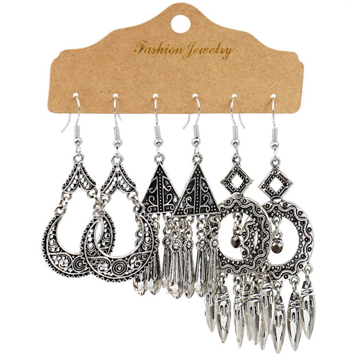 Boho Ethnic Vintage Geometric Earrings Set For Women Fashion Hollow Metal Waterdrop Round Leaf Tassel Drop Earring Party Jewelry