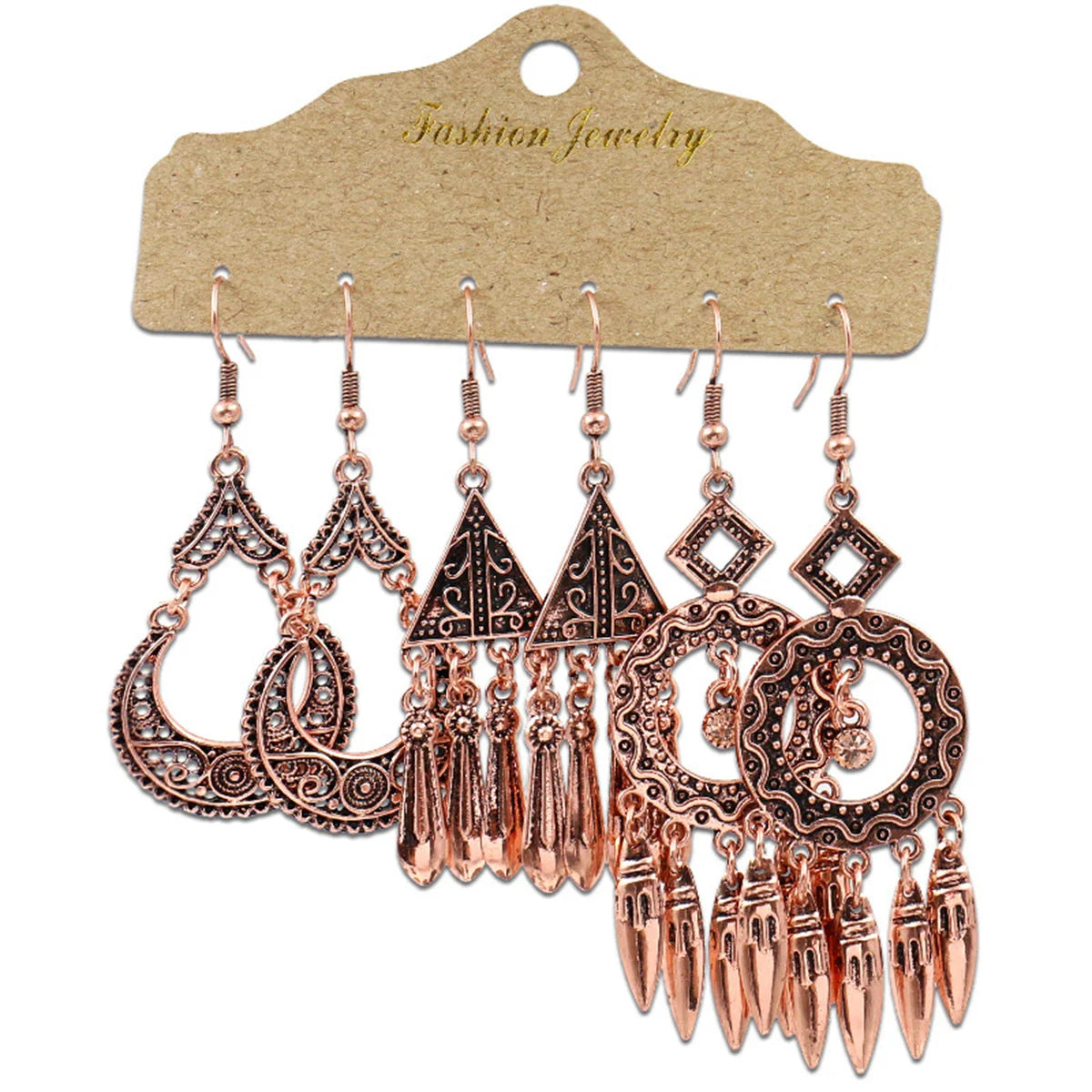 Boho Ethnic Vintage Geometric Earrings Set For Women Fashion Hollow Metal Waterdrop Round Leaf Tassel Drop Earring Party Jewelry