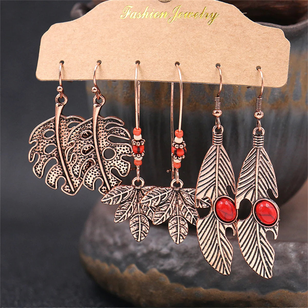 Boho Ethnic Vintage Geometric Earrings Set For Women Fashion Hollow Metal Waterdrop Round Leaf Tassel Drop Earring Party Jewelry