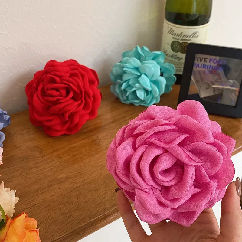 Korean Fabric Rose Flower Hair Claw Clip Women Girls Fashion Barrettes Plastic Hair Grab Clamp Headwear Hair Accessories