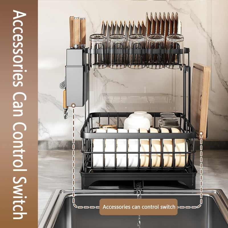 1 Or 2-Tier Space-Saving Kitchen Dish Drying Rack, Multifunctional Dish Rack, Rustproof Kitchen Dish Drying Rack With Drainboard