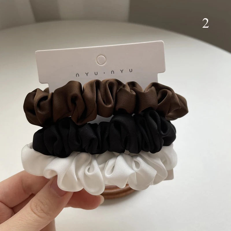 3pcs/set Woman Silk Hair Scrunchies Set Solid Colors Rubber Band Girls Ponytail Holders Hair Ties Women Hair Accessories