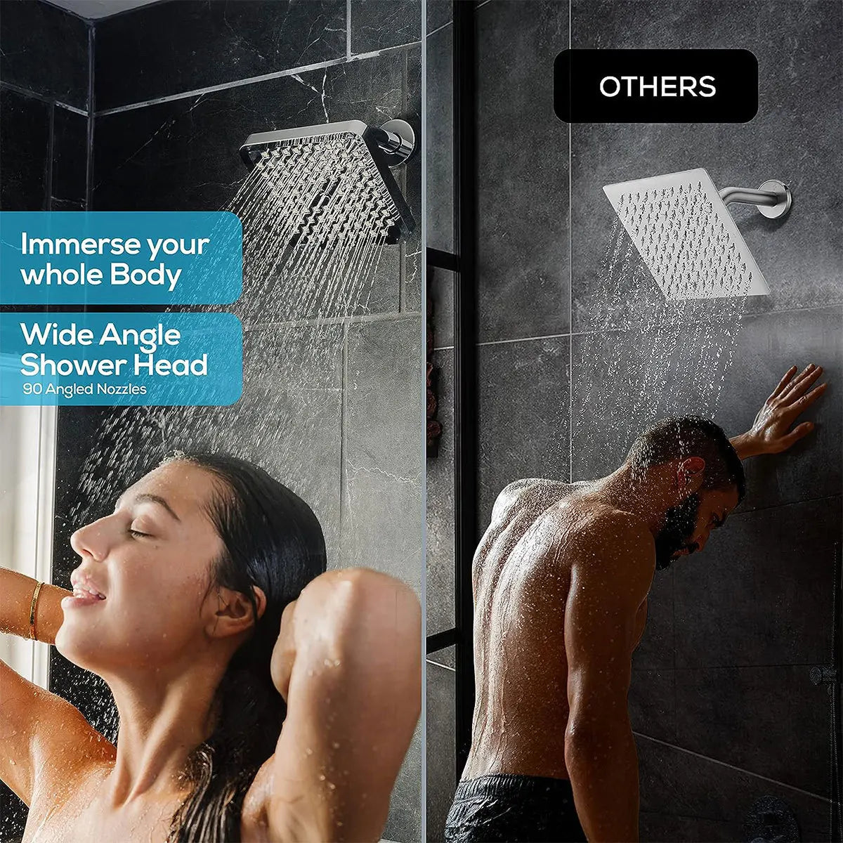 New 6 inches High Pressure Rain Shower Head with Arm 1min Installation Polished Chrome Rainfall Showerhead Anti-Clogging Nozzles