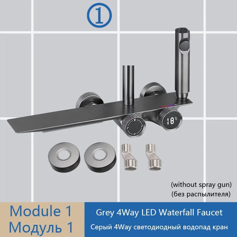 Shower Set Accessories Brass Shower System Bathroom Thermostatic Faucet Hot Cold Mixed Bathtub Shower Faucet LED Digital Faucet