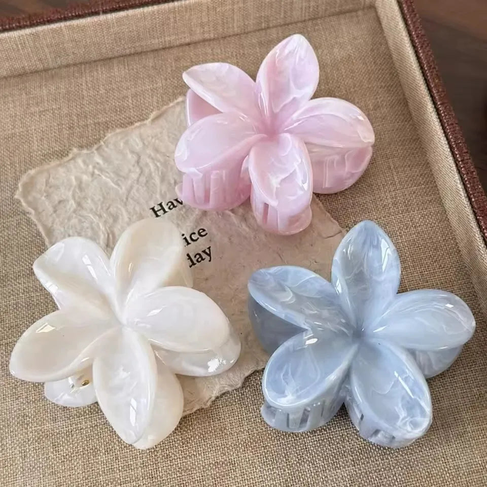 2 Pcs Hawaiian Flower Claw Clips for Women,Marble Vein Flower Hair Claw Clips for Thin Hair,Cute Beach Hair Accessories