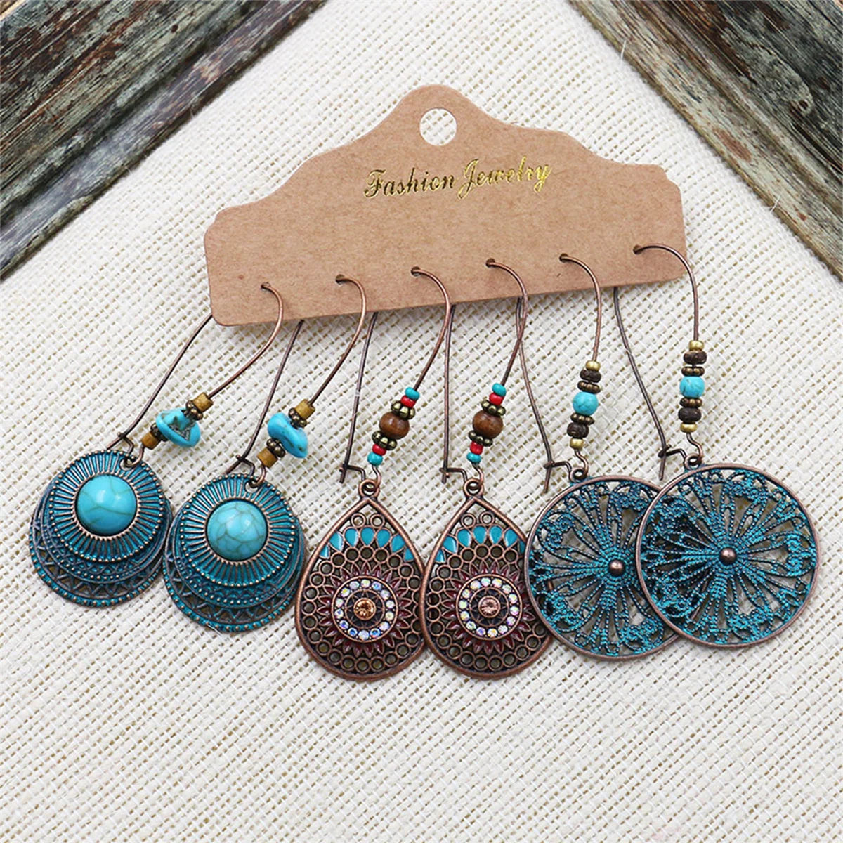Boho Ethnic Vintage Geometric Earrings Set For Women Fashion Hollow Metal Waterdrop Round Leaf Tassel Drop Earring Party Jewelry