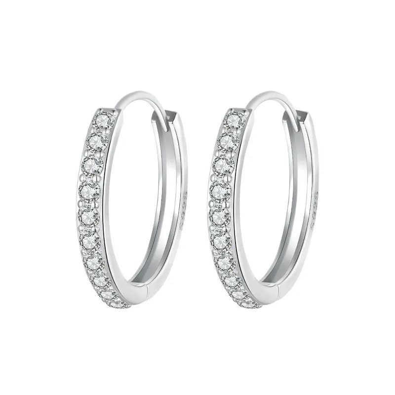 BAMOER 925 Sterling Silver Classic CZ Huggie Hoop Earrings, White Gold Plated Cartilage Piercing Earrings Ear Cuff for Women