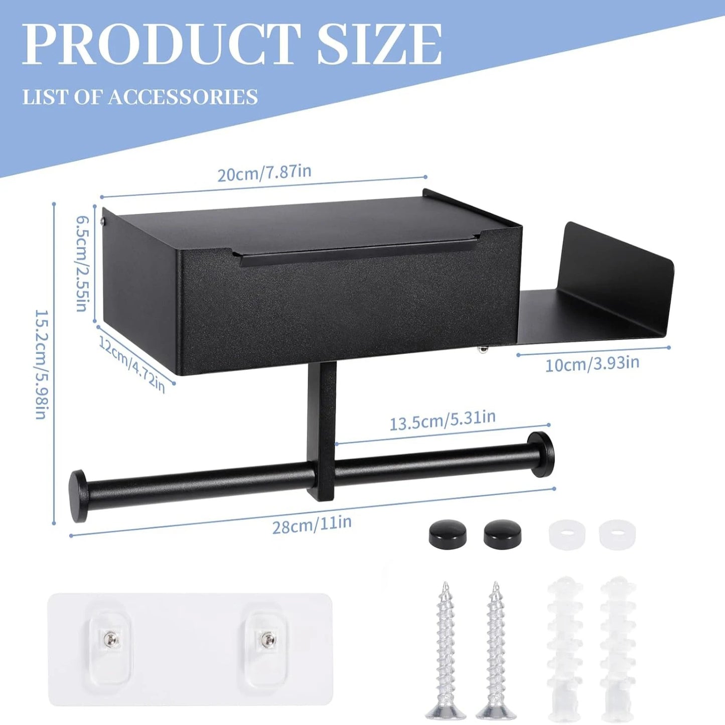 Toilet Paper Holder with Shelf Stainless Steel Paper Box Wall Mounted Wipes Holder for Bathroom Flushable Wipes Storage Holder