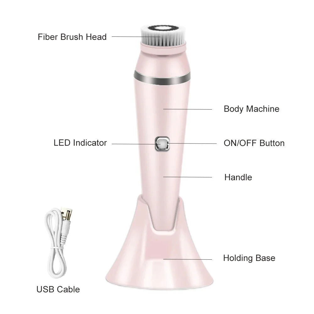 4 IN 1 Electric Facial Cleansing Brush Sonic Waterproof Rotate Rechargeable Face Cleaning Tool Pore Cleaner Facial Skin Machine