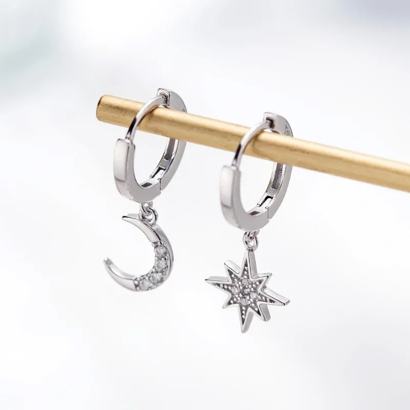 Minimalist Crystal Zirconia Stars Moon Huggie Hoop Earrings For Women Trendy Stainless Steel Circle Earrings Punk Rock Jewelry
