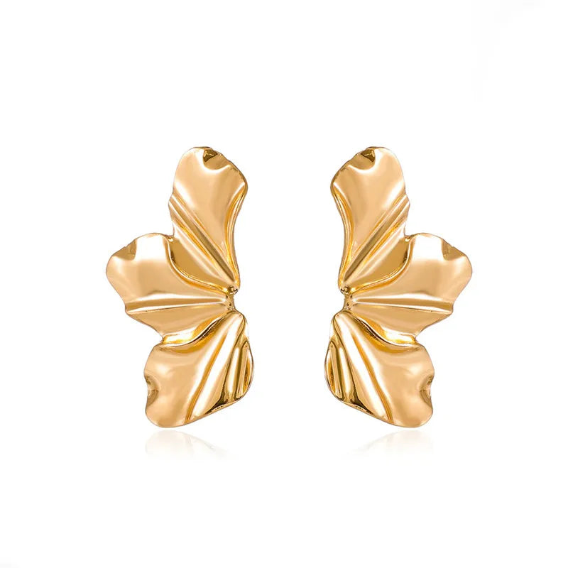 Stainless Steel Chic Half Flower Stud Earrings Minimalist Irregular Petal for Women 2024 New Gold Color Earrings Party Jewelry