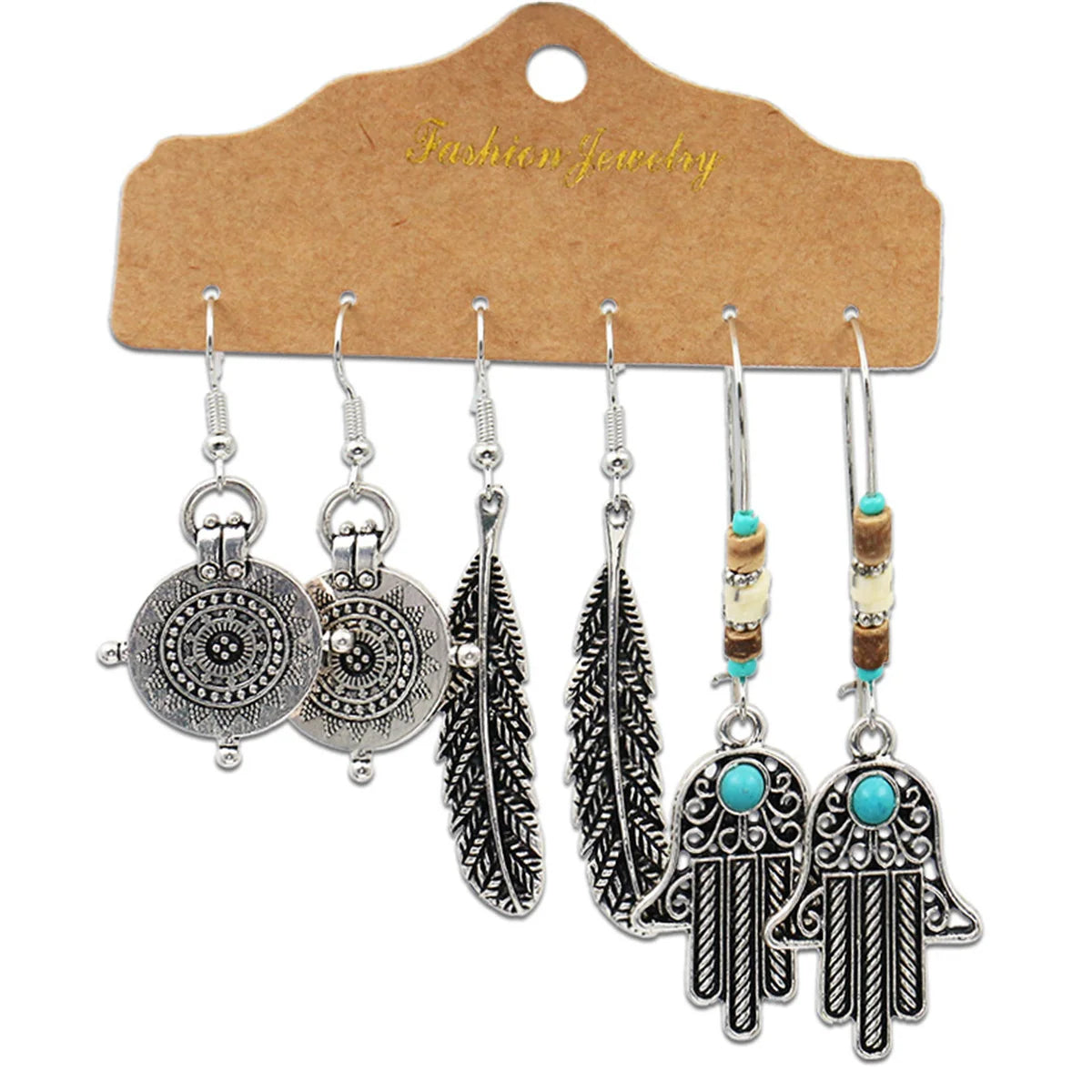 Boho Ethnic Vintage Geometric Earrings Set For Women Fashion Hollow Metal Waterdrop Round Leaf Tassel Drop Earring Party Jewelry