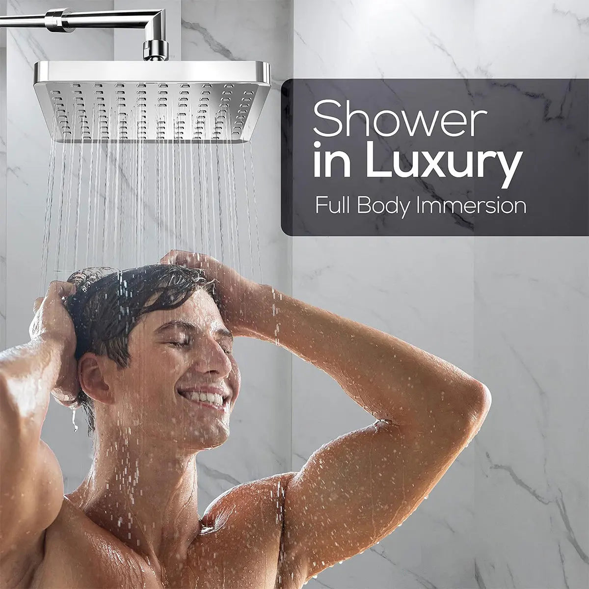 New 6 inches High Pressure Rain Shower Head with Arm 1min Installation Polished Chrome Rainfall Showerhead Anti-Clogging Nozzles