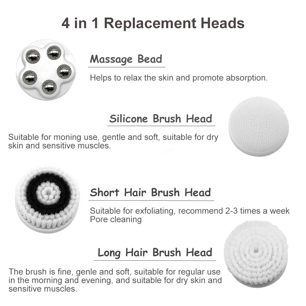 4 IN 1 Electric Facial Cleansing Brush Sonic Waterproof Rotate Rechargeable Face Cleaning Tool Pore Cleaner Facial Skin Machine
