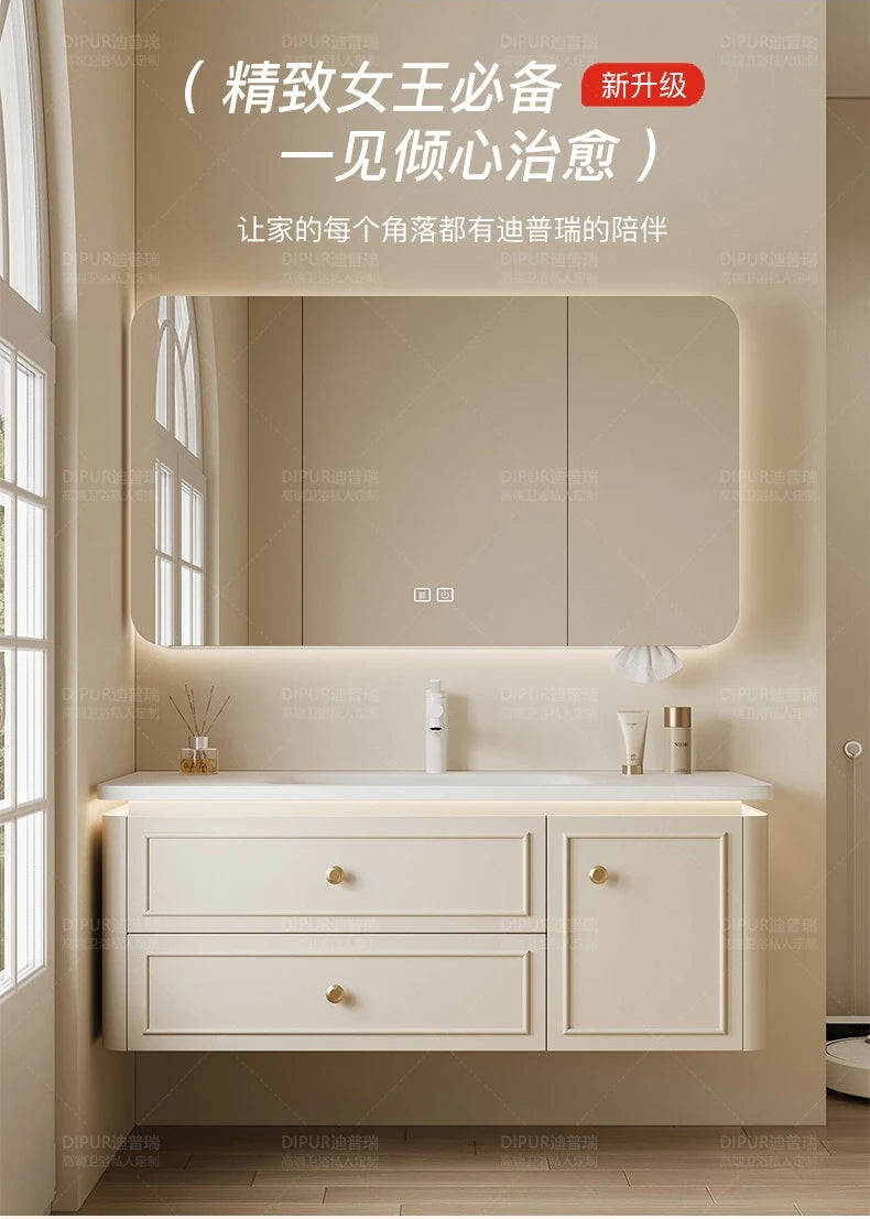 Modern Bathroom Cabinet Corian Integrated Ceramic Basin Oak Painted Cabinet French Premium Toilet Hand Wash Basin Combination