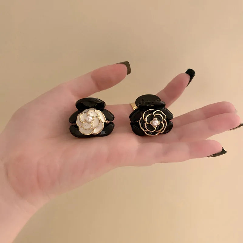 Black Flower Mini  Hair Claws Elegant Temperament Camellia Hair Clip Princess Side Clip Women Girls Fashion Bangs Clips Hairpins