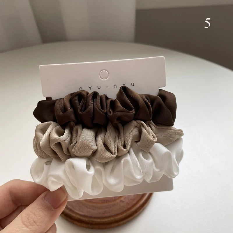 3pcs/set Woman Silk Hair Scrunchies Set Solid Colors Rubber Band Girls Ponytail Holders Hair Ties Women Hair Accessories