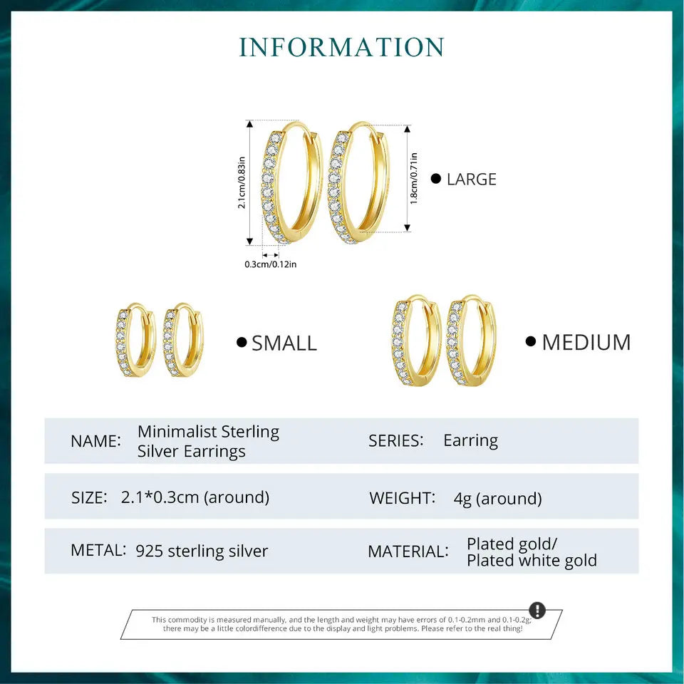 BAMOER 925 Sterling Silver Classic CZ Huggie Hoop Earrings, White Gold Plated Cartilage Piercing Earrings Ear Cuff for Women