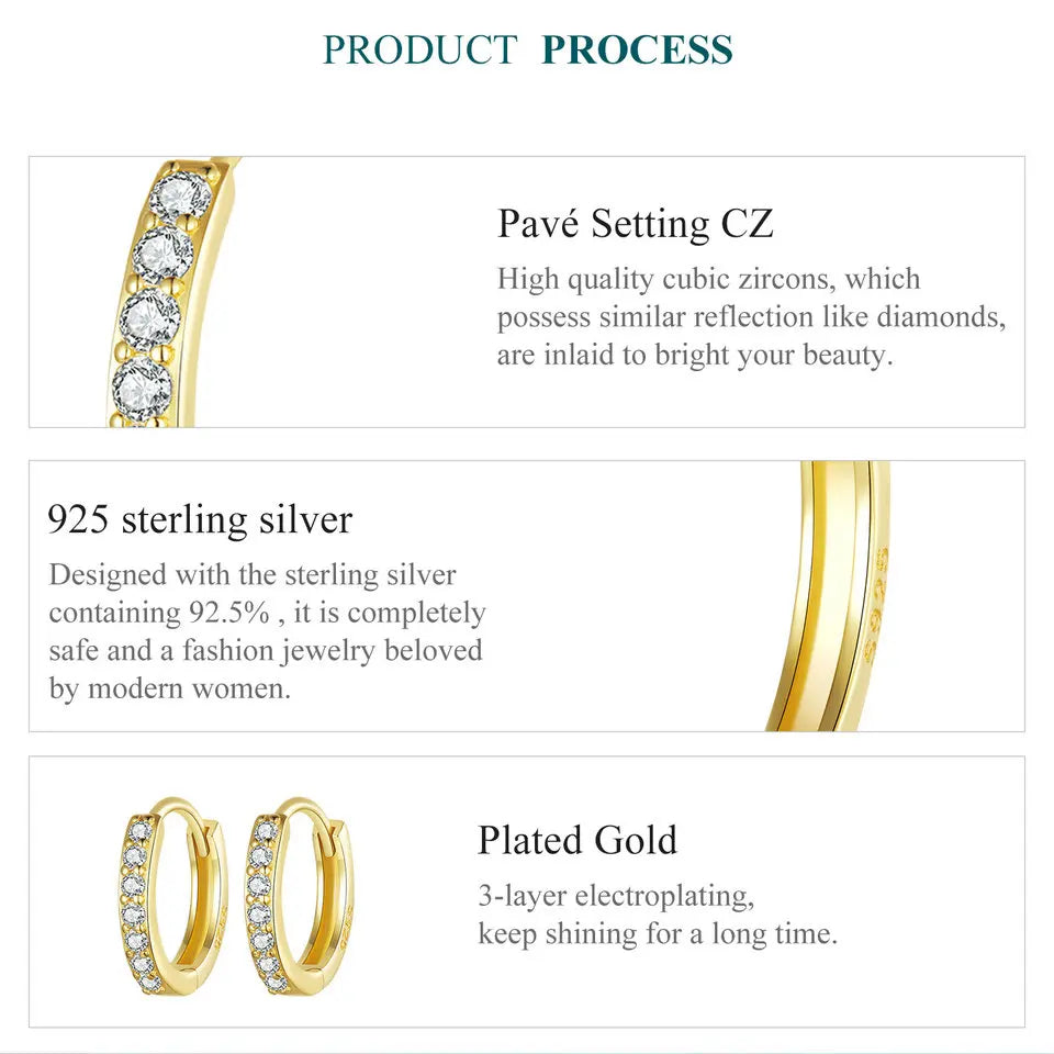 BAMOER 925 Sterling Silver Classic CZ Huggie Hoop Earrings, White Gold Plated Cartilage Piercing Earrings Ear Cuff for Women